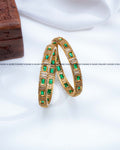 Green emerald cut AD stone antique gold bangles set of 2, RARUS Jewels
