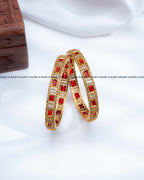 Red emerald cut AD stone antique gold bangles set of 2, RARUS Jewels