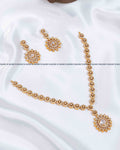 White AD stone sunburst medallion necklace set with stone-set chain and matching drop earrings, RARUS Jewels