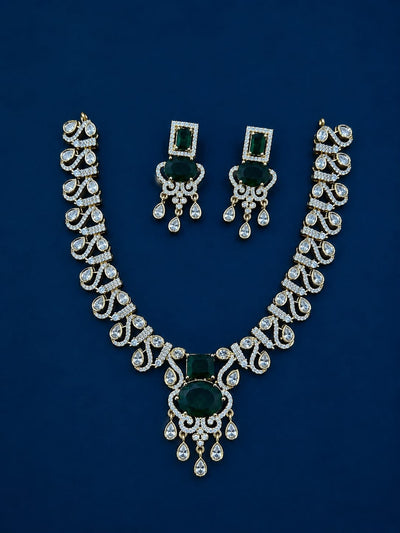 Premium AD Stone Scroll Design Necklace & Earring Set | RARUS Jewels
