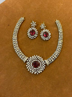 AD Stone Necklace Set with Floral Pendant & Earring Set | RARUS Jewels