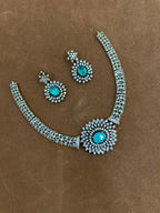 AD Stone Necklace Set with Floral Pendant & Earring Set | RARUS Jewels