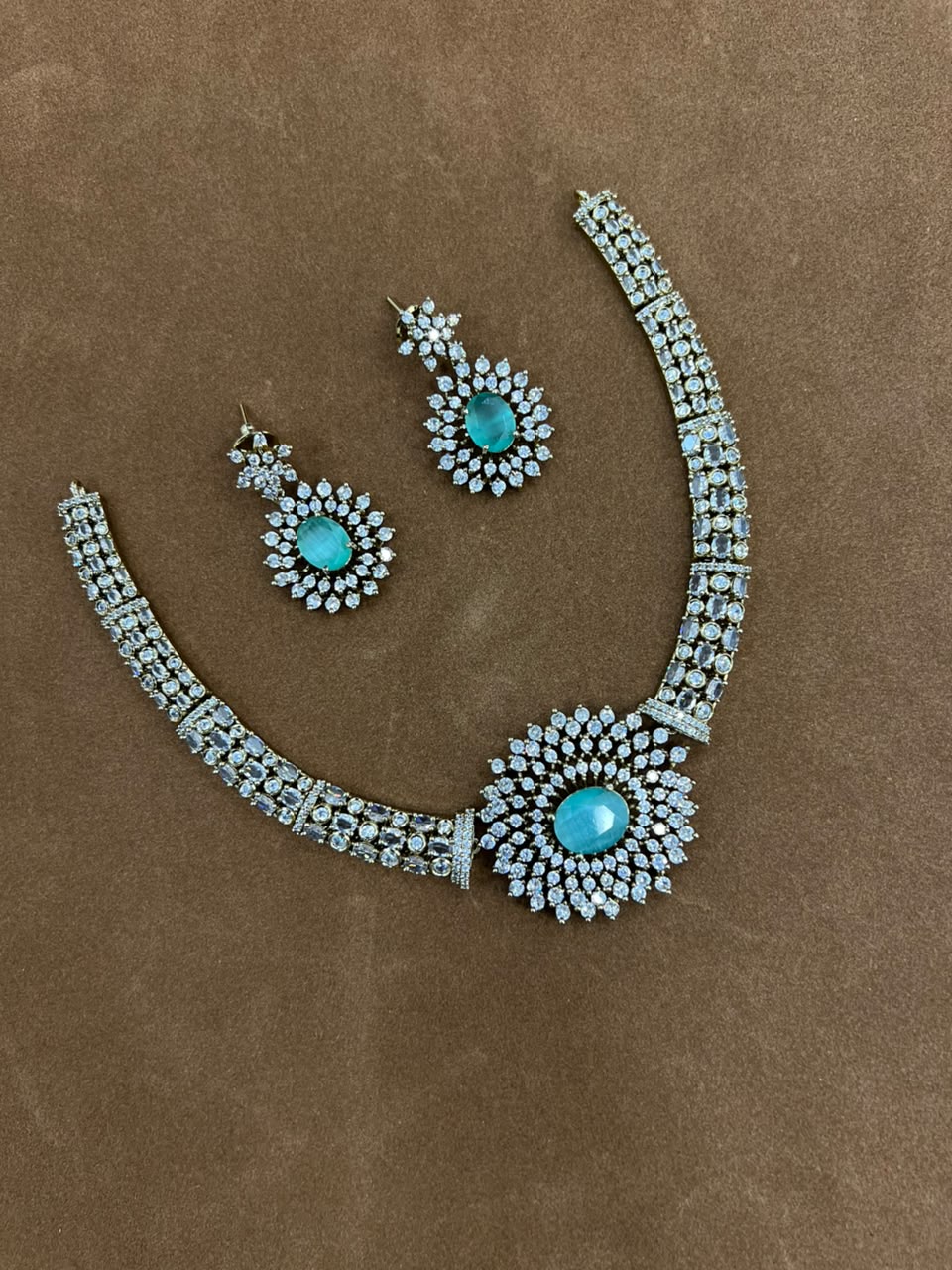 AD Stone Necklace Set with Floral Pendant & Earring Set | RARUS Jewels