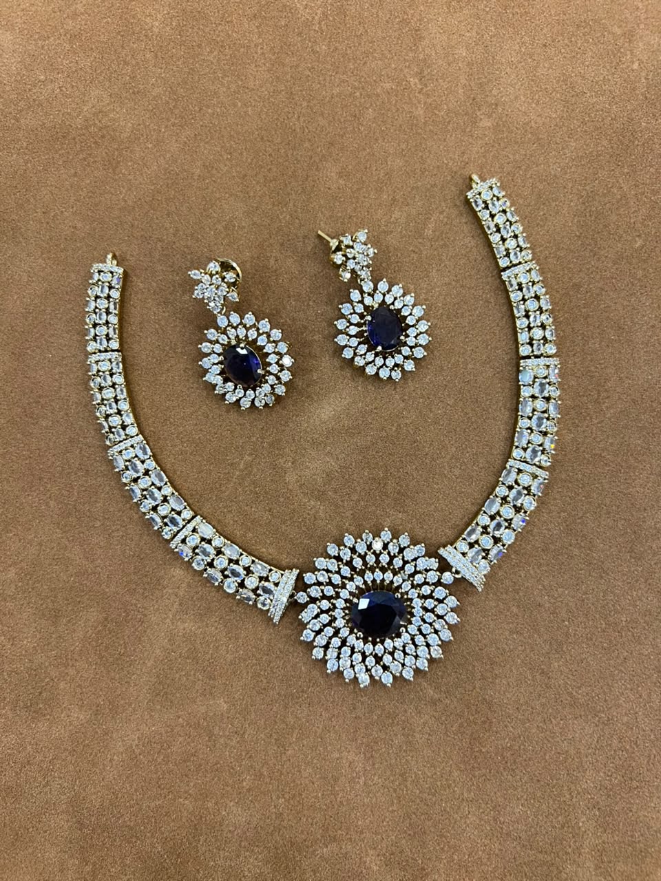 AD Stone Necklace Set with Floral Pendant & Earring Set | RARUS Jewels