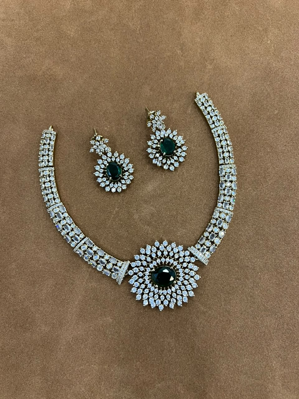 AD Stone Necklace Set with Floral Pendant & Earring Set | RARUS Jewels