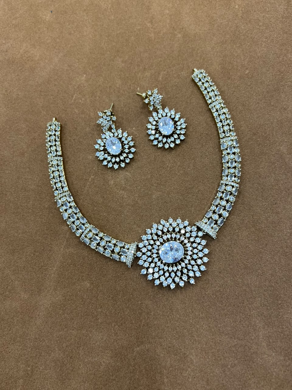 AD Stone Necklace Set with Floral Pendant & Earring Set | RARUS Jewels