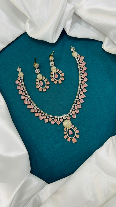 AD Stone Necklace Set with Floral Cluster Pendant & Earrings | RARUS Jewels