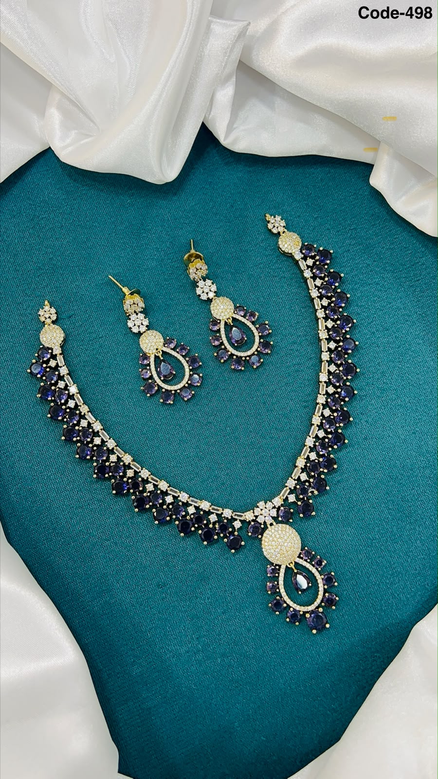 AD Stone Necklace Set with Floral Cluster Pendant & Earrings | RARUS Jewels