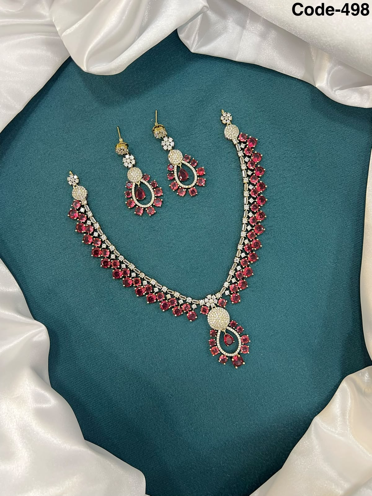 AD Stone Necklace Set with Floral Cluster Pendant & Earrings | RARUS Jewels