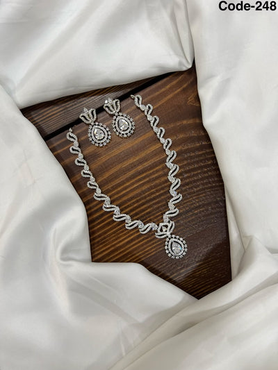 AD Stone Wave Design Necklace Set with Earrings | RARUS Jewels