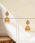 AD Stone Jhumka Earrings with Pearl Drops – Green