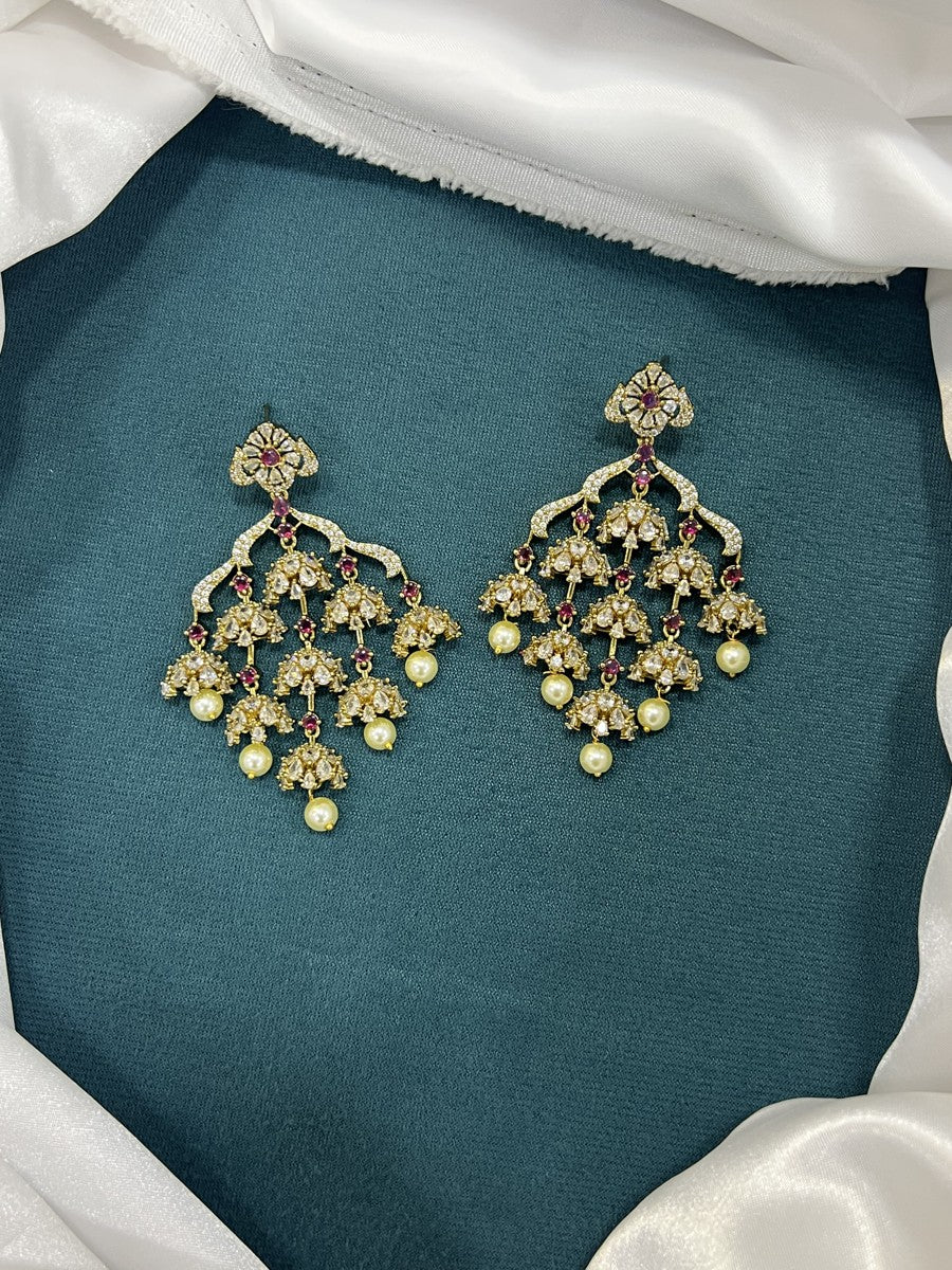 Premium Chandelier Jhumka Earrings with Pearl Drops | RARUS Jewels